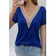 Kadın Kısa Kollu V Yakalı Dantel Detaylı Viskon Bluz , 31474