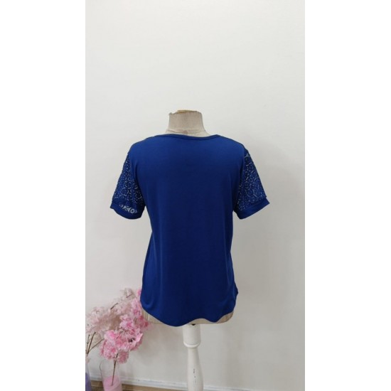 Kadın Kısa Kollu V Yakalı Dantel Detaylı Viskon Bluz , 31474