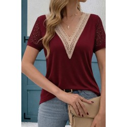 Kadın Kısa Kollu V Yakalı Dantel Detaylı Viskon Bluz , 31473 Kadın Kısa Kollu V Yakalı Dantel Detaylı Viskon Bluz , 31473