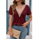 Kadın Kısa Kollu V Yakalı Dantel Detaylı Viskon Bluz , 31473