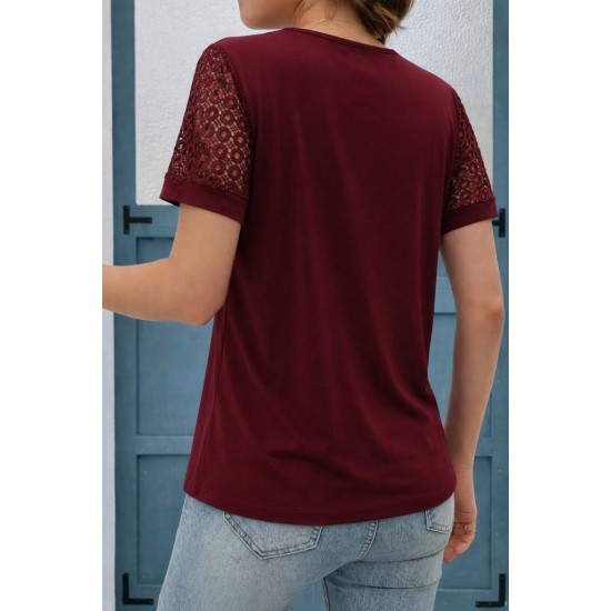 Kadın Kısa Kollu V Yakalı Dantel Detaylı Viskon Bluz , 31473