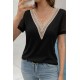 Kadın Kısa Kollu V Yakalı Dantel Detaylı Viskon Bluz , 31471 Kadın Kısa Kollu V Yakalı Dantel Detaylı Viskon Bluz , 31471