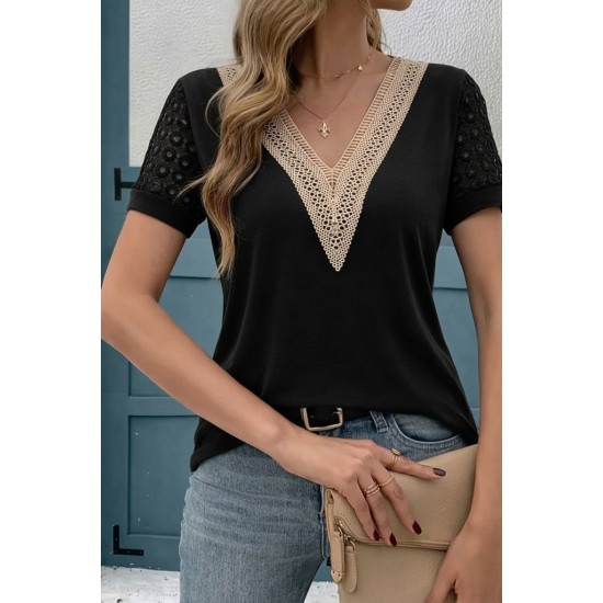 Kadın Kısa Kollu V Yakalı Dantel Detaylı Viskon Bluz , 31471 Kadın Kısa Kollu V Yakalı Dantel Detaylı Viskon Bluz , 31471