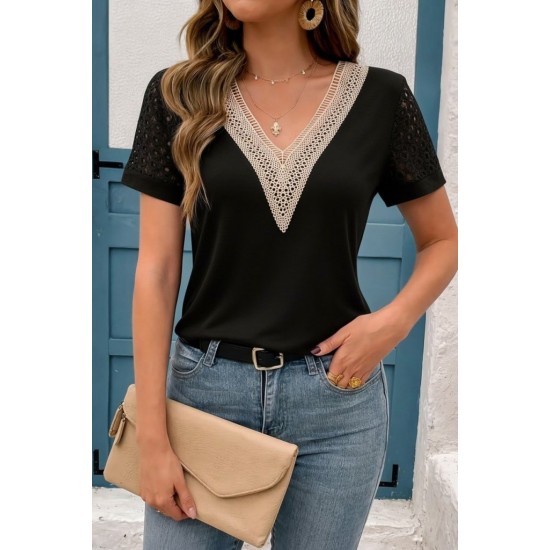 Kadın Kısa Kollu V Yakalı Dantel Detaylı Viskon Bluz , 31471 Kadın Kısa Kollu V Yakalı Dantel Detaylı Viskon Bluz , 31471
