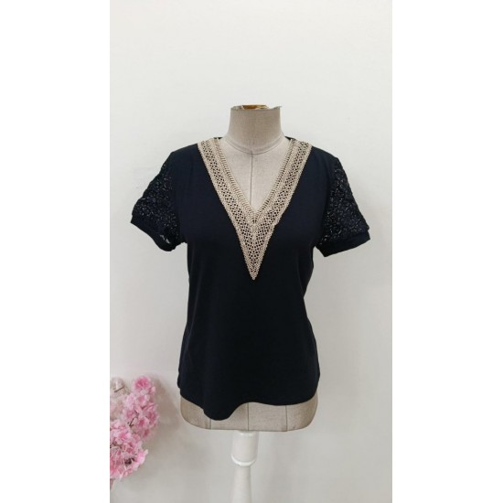 Kadın Kısa Kollu V Yakalı Dantel Detaylı Viskon Bluz , 31471 Kadın Kısa Kollu V Yakalı Dantel Detaylı Viskon Bluz , 31471