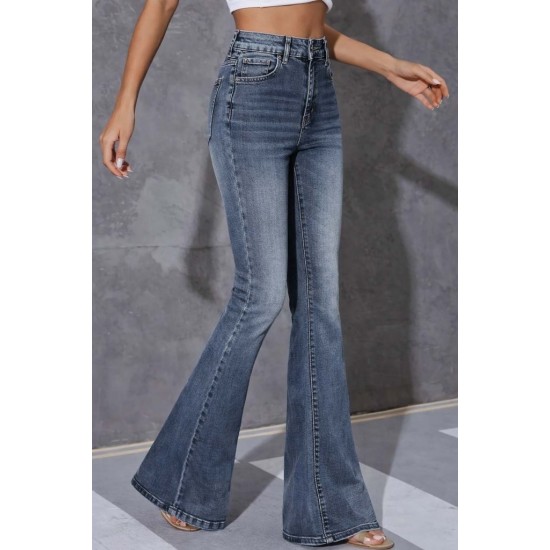 Kadın Yüksek Bel Fermuarlı İspanyol Paçalı Kot Pantolon , 31470 Kadın Yüksek Bel Fermuarlı İspanyol Paçalı Kot Pantolon , 31470