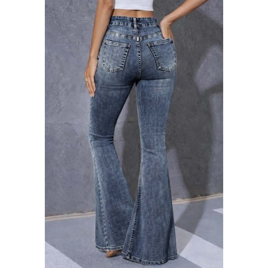 Kadın Yüksek Bel Fermuarlı İspanyol Paçalı Kot Pantolon , 31470 Kadın Yüksek Bel Fermuarlı İspanyol Paçalı Kot Pantolon , 31470