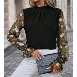 Kadın Uzun Kollu Yarı Balıkçı Yaka Tül Detaylı Ithal Krep Bluz , 31469 Kadın Uzun Kollu Yarı Balıkçı Yaka Tül Detaylı Ithal Krep Bluz , 31469