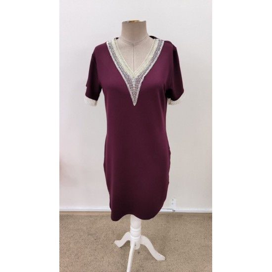 Kadın Kısa Kollu V Dantel Yaka Viskon Iki Iplik Elbise , 31464 Kadın Kısa Kollu V Dantel Yaka Viskon Iki Iplik Elbise , 31464