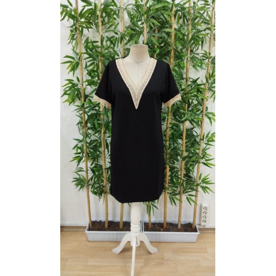 Kadın Kısa Kollu V Dantel Yaka Viskon Iki Iplik Elbise , 31463