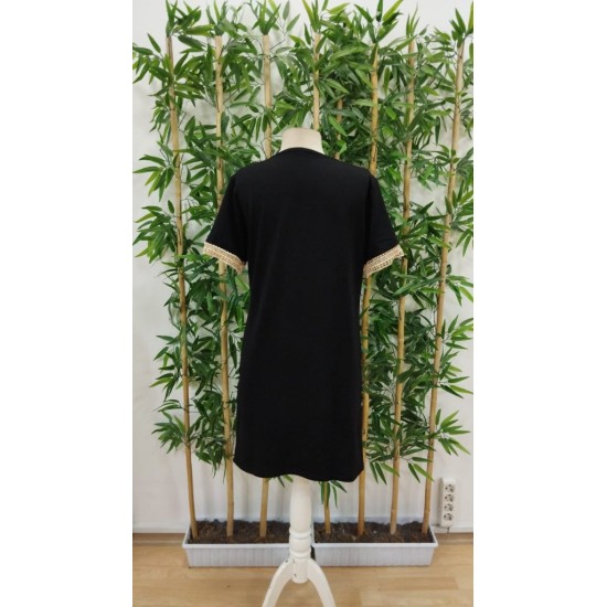 Kadın Kısa Kollu V Dantel Yaka Viskon Iki Iplik Elbise , 31463