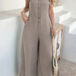 Kadın Askılı Yuvarlak Yakalı Kuş Gözü Detaylı önden Düğmeli Aerobin Tulum, 31460