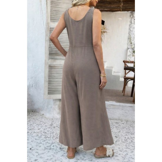 Kadın Askılı Yuvarlak Yakalı Kuş Gözü Detaylı önden Düğmeli Aerobin Tulum, 31460