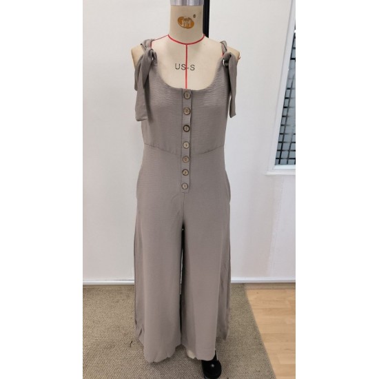 Kadın Askılı Yuvarlak Yakalı Kuş Gözü Detaylı önden Düğmeli Aerobin Tulum, 31460