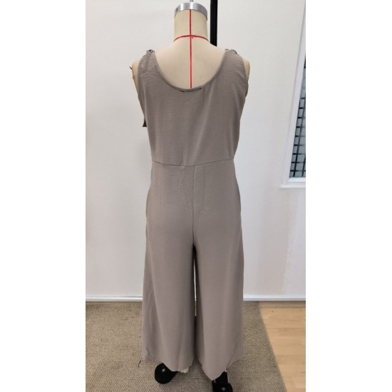 Kadın Askılı Yuvarlak Yakalı Kuş Gözü Detaylı önden Düğmeli Aerobin Tulum, 31460