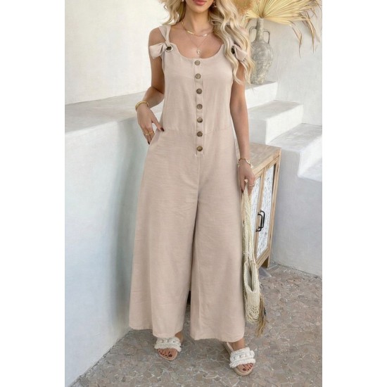 Kadın Askılı Yuvarlak Yakalı Kuş Gözü Detaylı önden Düğmeli Aerobin Tulum, 31459