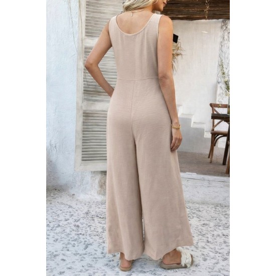 Kadın Askılı Yuvarlak Yakalı Kuş Gözü Detaylı önden Düğmeli Aerobin Tulum, 31459