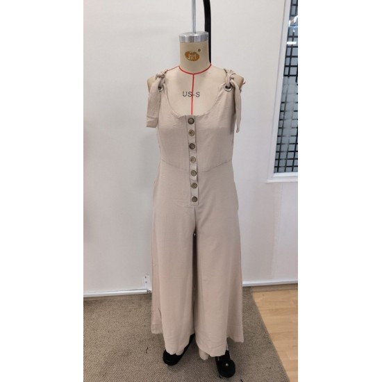 Kadın Askılı Yuvarlak Yakalı Kuş Gözü Detaylı önden Düğmeli Aerobin Tulum, 31459