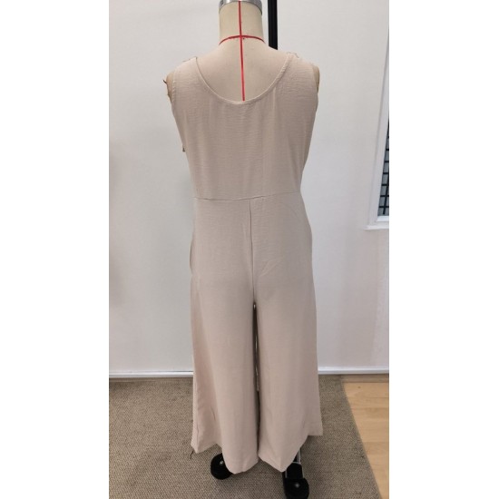 Kadın Askılı Yuvarlak Yakalı Kuş Gözü Detaylı önden Düğmeli Aerobin Tulum, 31459