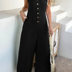 Kadın Askılı Yuvarlak Yakalı Kuş Gözü Detaylı önden Düğmeli Aerobin Tulum, 31443