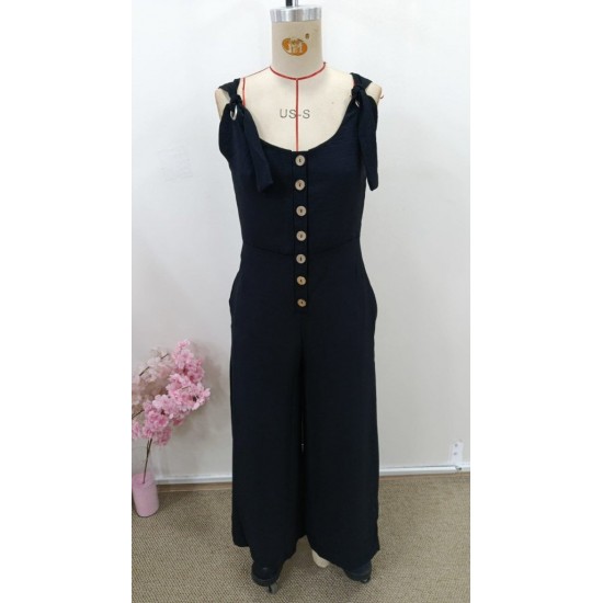 Kadın Askılı Yuvarlak Yakalı Kuş Gözü Detaylı önden Düğmeli Aerobin Tulum, 31443