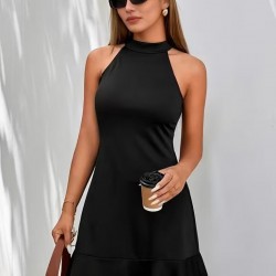 Kadın Omuzlardan Açık Halka Yakalı Fırfırlı Janjan Kısa Elbise , 31479