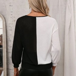 Kadın Uzun Kollu V Yakalı çift Renkli Triko Bluz, 31485