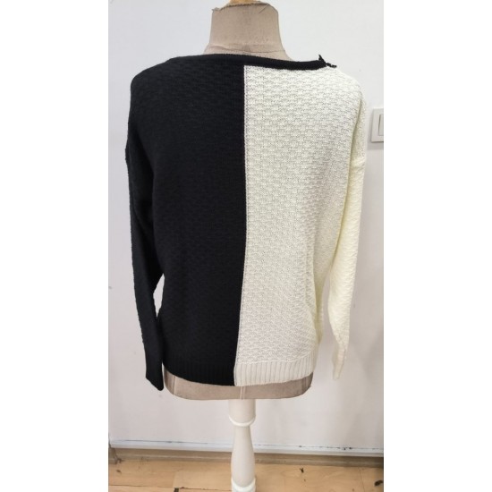 Kadın Uzun Kollu V Yakalı çift Renkli Triko Bluz, 31485 Kadın Uzun Kollu V Yakalı çift Renkli Triko Bluz, 31485