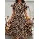 Kadın Kısa Kollu Yakalı Belden Kuşaklı Leopar Desenli Midi Süprem Elbise , 31483 Kadın Kısa Kollu Yakalı Belden Kuşaklı Leopar Desenli Midi Süprem Elbise , 31483