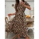 Kadın Kısa Kollu Yakalı Belden Kuşaklı Leopar Desenli Midi Süprem Elbise , 31483 Kadın Kısa Kollu Yakalı Belden Kuşaklı Leopar Desenli Midi Süprem Elbise , 31483