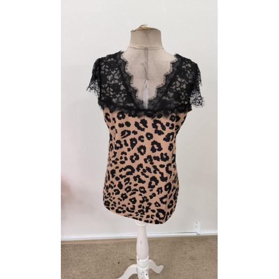 Kadın Kısa Kollu V Yakalı Dantelli Süprem Bluz, 31493