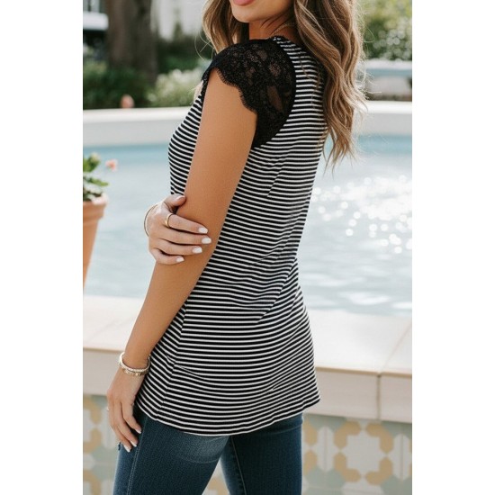 Kadın Kısa Kollu V Yakalı Dantelli Süprem Bluz, 31492