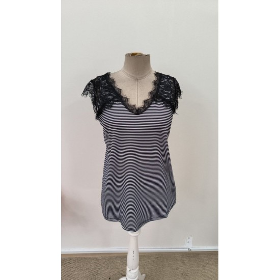 Kadın Kısa Kollu V Yakalı Dantelli Süprem Bluz, 31492