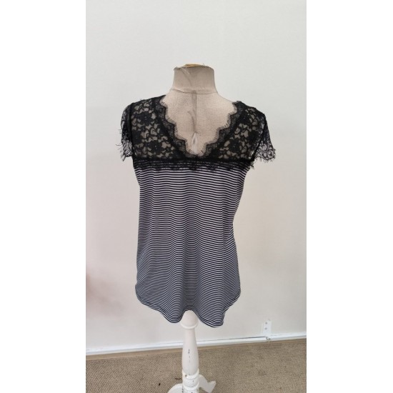 Kadın Kısa Kollu V Yakalı Dantelli Süprem Bluz, 31492