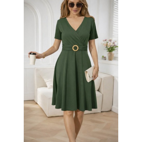 Kadın Kısa Kollu Kruvaze Yakalı önden Toka Detaylı Kısa Viskon Elbise, 31489 Kadın Kısa Kollu Kruvaze Yakalı önden Toka Detaylı Kısa Viskon Elbise, 31489