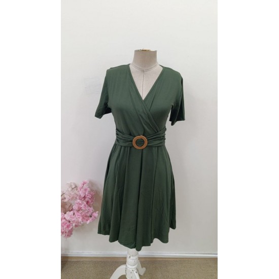 Kadın Kısa Kollu Kruvaze Yakalı önden Toka Detaylı Kısa Viskon Elbise, 31489 Kadın Kısa Kollu Kruvaze Yakalı önden Toka Detaylı Kısa Viskon Elbise, 31489