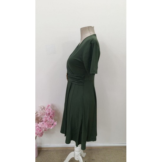 Kadın Kısa Kollu Kruvaze Yakalı önden Toka Detaylı Kısa Viskon Elbise, 31489 Kadın Kısa Kollu Kruvaze Yakalı önden Toka Detaylı Kısa Viskon Elbise, 31489