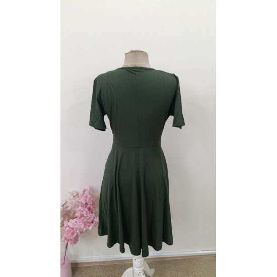 Kadın Kısa Kollu Kruvaze Yakalı önden Toka Detaylı Kısa Viskon Elbise, 31489 Kadın Kısa Kollu Kruvaze Yakalı önden Toka Detaylı Kısa Viskon Elbise, 31489