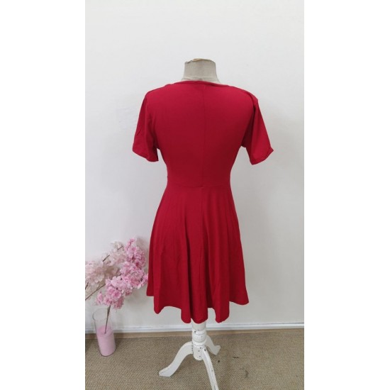 Kadın Kısa Kollu Kruvaze Yakalı önden Toka Detaylı Kısa Viskon Elbise, 31488