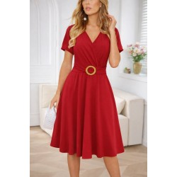 Kadın Kısa Kollu Kruvaze Yakalı önden Toka Detaylı Kısa Viskon Elbise, 31488 Kadın Kısa Kollu Kruvaze Yakalı önden Toka Detaylı Kısa Viskon Elbise, 31488