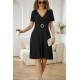 Kadın Kısa Kollu Kruvaze Yakalı önden Toka Detaylı Kısa Viskon Elbise, 31486