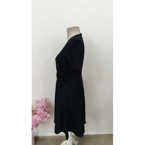 Kadın Kısa Kollu Kruvaze Yakalı önden Toka Detaylı Kısa Viskon Elbise, 31486