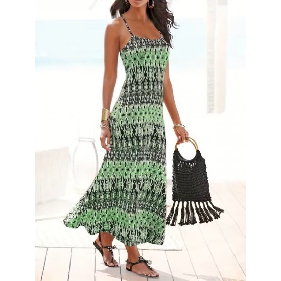 Kadın Ip Askılı V Yakalı Uzun Desenli Süprem Elbise, 31506