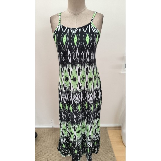 Kadın Ip Askılı V Yakalı Uzun Desenli Süprem Elbise, 31506