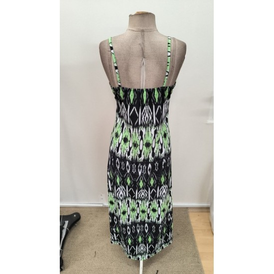 Kadın Ip Askılı V Yakalı Uzun Desenli Süprem Elbise, 31506