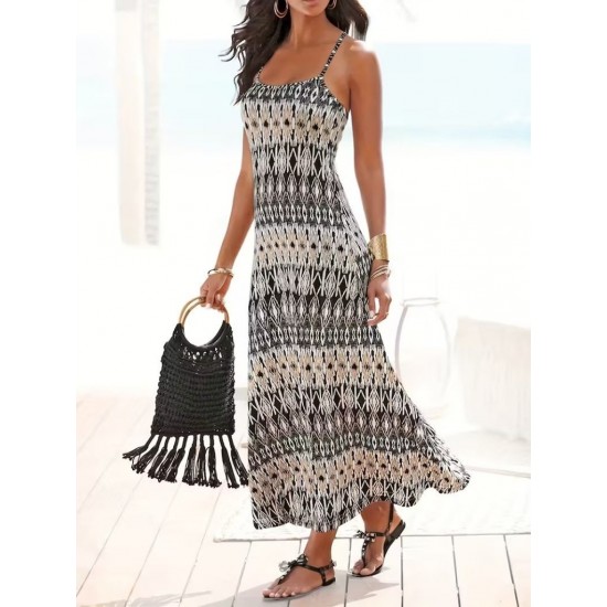 Kadın Ip Askılı V Yakalı Uzun Desenli Süprem Elbise, 31502