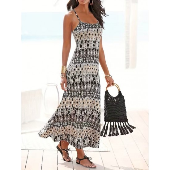 Kadın Ip Askılı V Yakalı Uzun Desenli Süprem Elbise, 31502