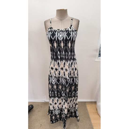 Kadın Ip Askılı V Yakalı Uzun Desenli Süprem Elbise, 31502