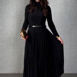 Kadın Uzun Kollu Balıkçı Yaka Kemersiz Pileli Uzun Sandy Elbise , 31494 Kadın Uzun Kollu Balıkçı Yaka Kemersiz Pileli Uzun Sandy Elbise , 31494