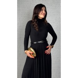 Kadın Uzun Kollu Balıkçı Yaka Kemersiz Pileli Uzun Sandy Elbise , 31494